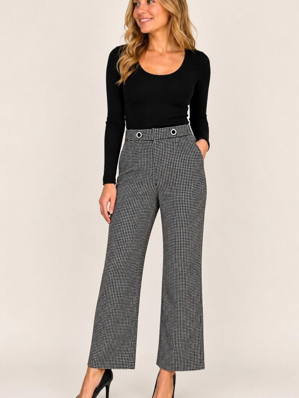 Vintage Monochrome Checkered Stretch Trouser Pants